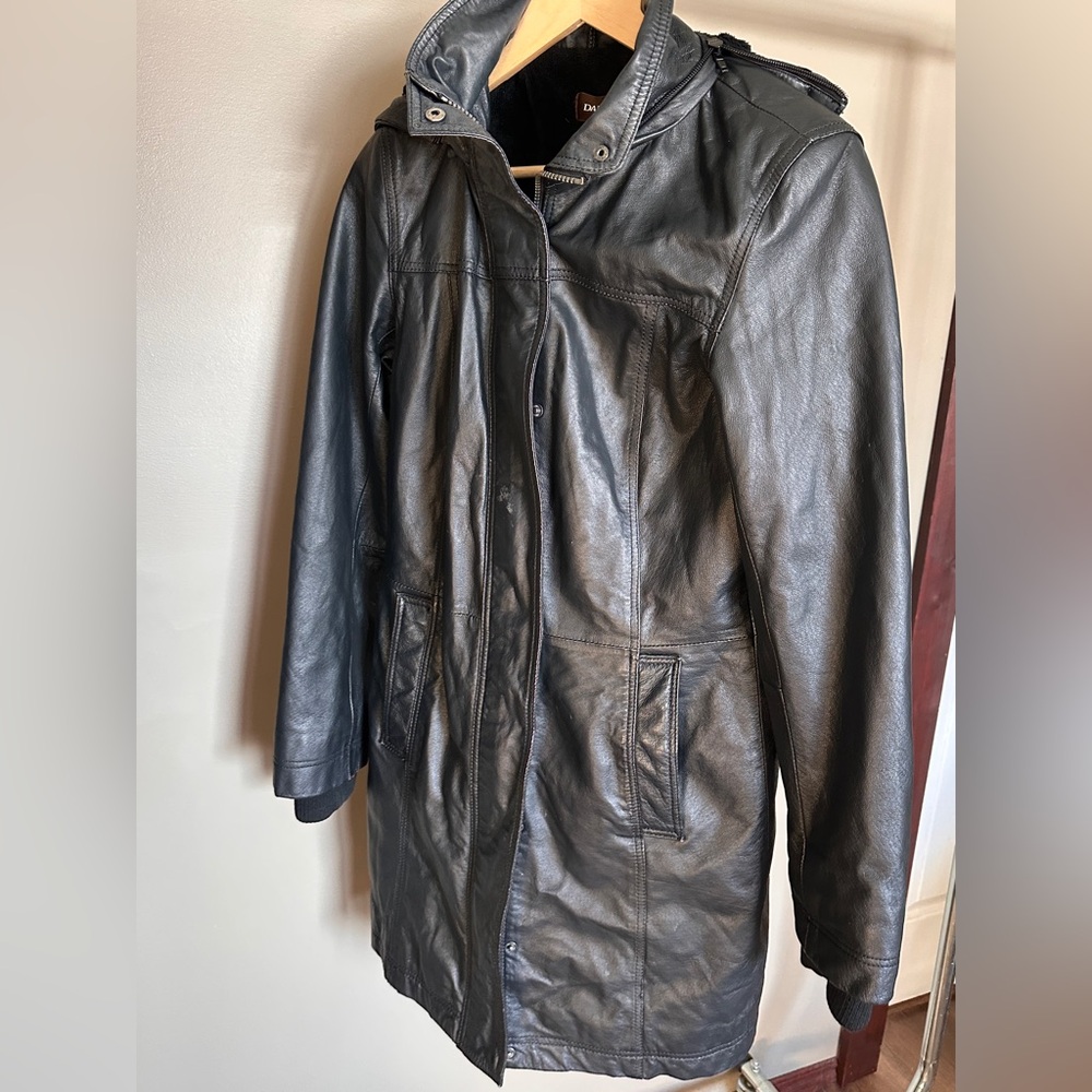 Vintage Danier genuine leather midi trench with hood